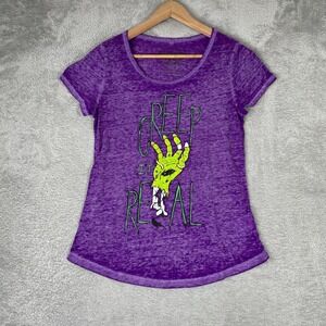 Rocker Girl Graphic Tee Womens Medium Purple Creep It Real Zombie Burnout Goth
